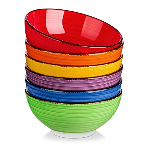 vancasso Bonita 27 Oz Cereal Bowls Set of 6, Ceramic Bowls, 6 Inch Soup Bowls, Dishwasher & Microwave Safe - 6 Pieces - Warm Color
