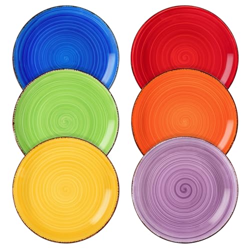 vancasso Bonita Muticolor Salad Plate Set of 6, 7.5 Inch Ceramic Dessert Plate, Dishwasher and Microwave Safe - 6 Pieces - Warm Color