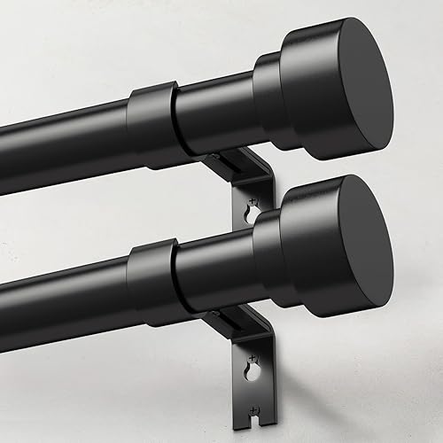 IFELS 2 Pack Heavy Duty Curtain Rods for Windows 66 to 120 Inch, 1 Inch Black Adjustable Curtain Rod Set with Easy Installation and Modern Design (A1,Black,30-120",2Pack) - 30"-120"|2pack - Black