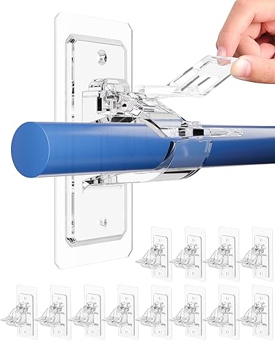 Antimbee 12-Pack No Drill Needed Curtain Rod Brackets, Self Adhesive Rod Holders, Multipurpose Nail Free Stick on Curtain Rod Hooks, Curtain Hangers for Bathroom, Bedroom, Livingroom - Transparent - 12 Pack