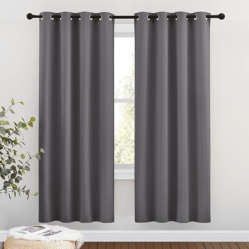 NICETOWN Blackout Window Curtains 72" L - Grommet Top Room Darkening Thermal Insulated Vertical Window Drapes Modern for Flat/Apartment (2 Panels, 46 x 72 Inch, Grey) - Grey - 46"W x 72"L (Pack of 2)