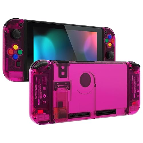 eXtremeRate DIY Replacement Shell Buttons for Nintendo Switch, Back Plate for Switch Console, Housing with Colorful Buttons for Joycon Handheld Controller - Clear Candy Pink [No Electronics Parts] - Clear Candy Pink