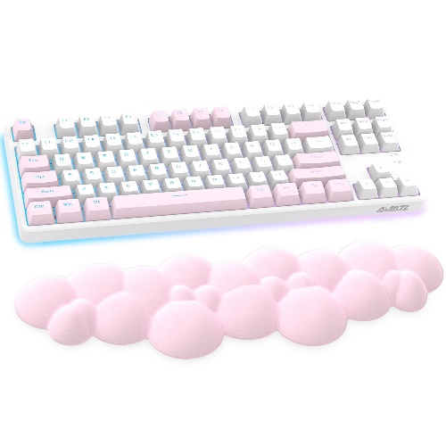 Cloud-Soft Ergonomic Wrist Rest for 100 Keys 87 Keys 68keys Keyboard PU Material Anti-Slip Rubber Base Memory Foam Cloud-Shaped Palm Rest for Computer Laptop,Pain Relief,15.2*4.4*1.2 inch -Pink