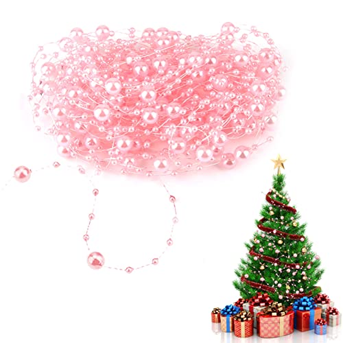 HERCHR 10M Artificial Pearl String Ornaments, Simulated Pearl Beads Chain String Garland Chain DIY Wedding Decoration for Wedding, Party, Jewelry Making - Pink