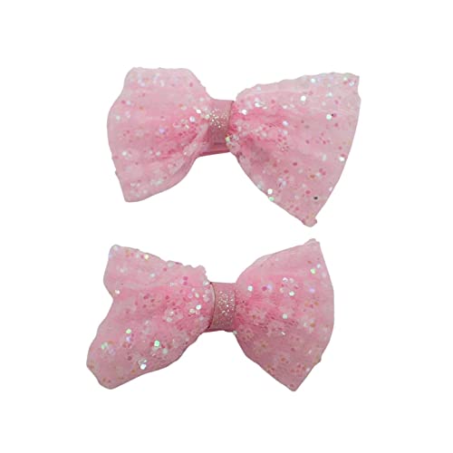 Topkids Accessories 2pc Hair Bows Set Stylish Fashion Cute Bow Hair Clips Alligator Beak Bow Hair Slides Party Festival Hair Accessories Girls Children's Women's Wedding (Pink Glitter) - Pink Glitter
