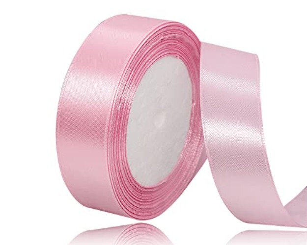 Pink Satin Ribbon 25mm x 22 Meters, Solid Colour Fabric Ribbon for Gift Wrapping, Crafting, Balloon, Sewing Project, Hair Bows, Bridal Bouquet, Wedding Favours Decoration - Pink - 25mm x 22Meters