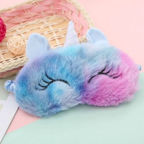 Colorful Rainbow Unicorn Anime Sleeping Mask Cute for Travel & Sleep - Blue and Pink