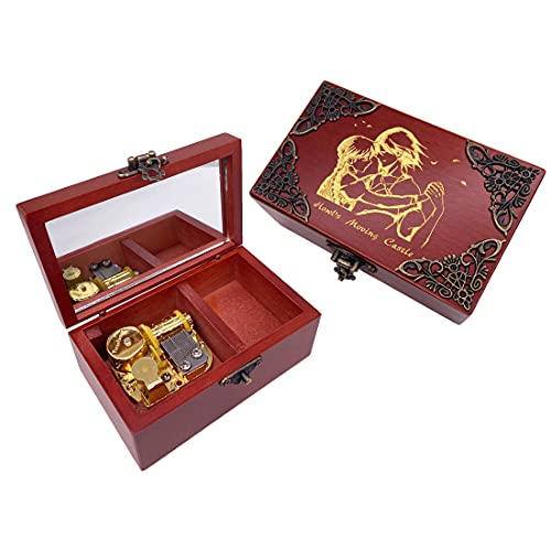 Youtang Jewelry Music Box with Mirror Laser Engraved Wood Musical Box Wind up Musical Gift for Her Him Girlfriend Boyfriend(Melody: Merry Go Round of Life, Gold Movement) - Melody: Merry Go Round of Life - Gold Movement