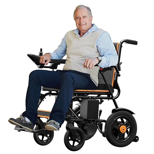 AIRHOT Electric Wheelchair for Adults, Lightweight and Foldable, 15 Miles Long Travel Range, All Terrain Motorized Wheelchair for Seniors Portable - 15 Miles-Orange
