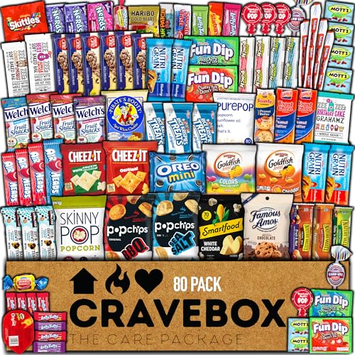CRAVEBOX Care Package (80count) - Spring Finals Gift - Snack Box - Variety Pack - 80ct