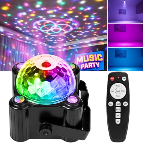 Laucnpty Disco Ball Party Lights Sound Activated Strobe DJ Stage Lighting - Black