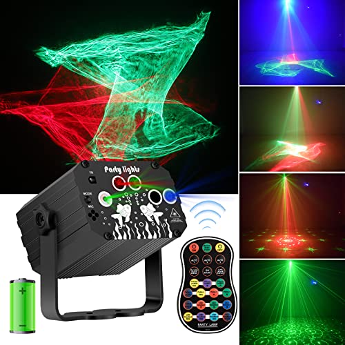 Enjoyedled DJ Disco Laser Party Lights Battery Powered - Northern Light Effect RGB Led Sound Activated Strobe Lighting with Remote Control for Indoor Birthday Halloween Karaoke Club KTV - Battery and USB Powered