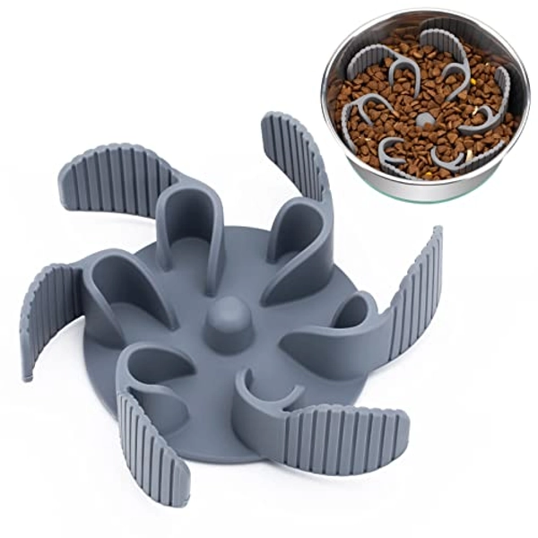 Keegud Slow Feeder Dog Bowls Insert [22 Big Octopus Suction Cups] Super Firm Slow Eating Dog Bowl [Cuttable] for Large Breed and Medium Size Dog Compatible with Regular and Elevated Dog Bowls (Flower) - Flower