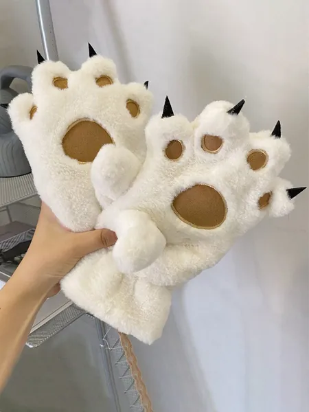 Cartoon Paw Design Fuzzy Gloves