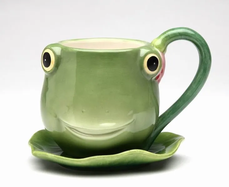 Hand Painted Ceramic Frog Cup & Saucer, Cottage Frog Teacup