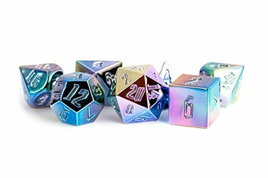 Metal Aegis Rainbow with White Numbers 7pcs Dice Set (Pre-order) May 2021