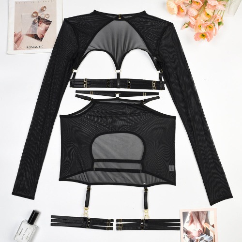 Strappy Cupless Outfit Set:  Mini - Black / S