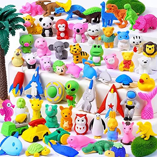 WITALENT 60 Pcs Animal Erasers for Kids Pencil Erasers Puzzle Erasers Take Apart Erasers Mini Erasers Treasure Box Toys for Classroom Rewards Prizes Desk Pets for Kids Gifts Back to School Supplies - 60