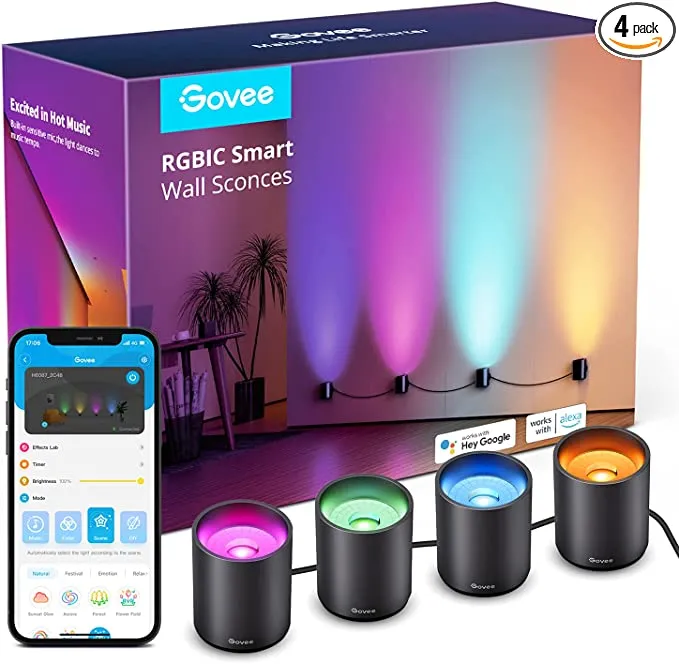 Govee RGBIC Smart Wall Sconces, Music Sync Home Decor WiFi Wall Lights Work with Alexa, Multicolor Wall Led Light for Party and Decor, 30+ Dynamic Scene Indoor Light Fixture for Living Room, Bedroom - - Amazon.com