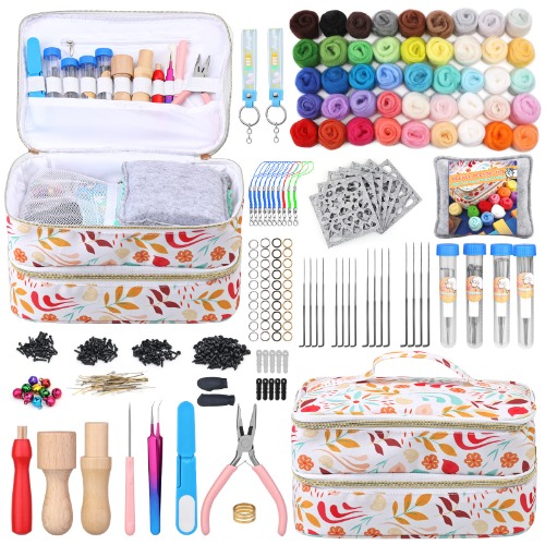 Riddur 385-teiliges Nadelfilz-Set 45 Farben Wollgarn Zum Filzen Komplettes Nadelfilz-Starter-Set Mit Grundlegenden Filzwerkzeugen Und Zubehör Wolle Zum Handspinnen Bastelfilzmaterial Für Anfänger - 