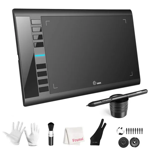 Graphics Drawing Tablet, UGEE M708 10 x 6 inch Large Drawing Tablet with 8 Hot Keys, Passive Stylus of 8192 Levels Pressure, UGEE M708 Graphics Tablet for Paint, Design, Art Creation Sketch - 