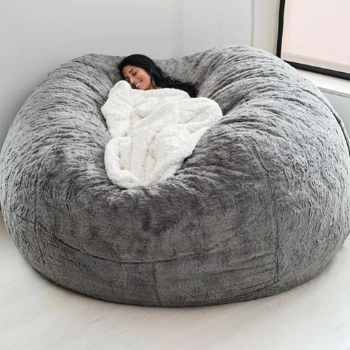 Staright Home Sponge Bed Bean Bag Chair Cover Slipcover Double Bedroom Balcony Large Couch Round Soft Fluffy Cover No Fillings Only Cover - Grey