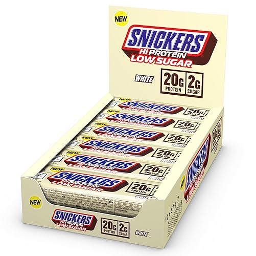 Snickers - White Chocolate Low Sugar Protein Bars | 12 x 57g Pack, Only 2g of Sugar per Bar, Hi Protein Energy Snack, 20g Protein