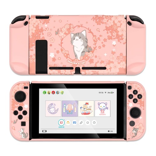 GeekShare Protective Case Slim Cover Case Compatible with Nintendo Switch and Joy Con - Shock-Absorption and Anti-Scratch -- Sakura cat [video game] [video game]