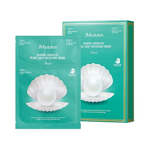 JM Solution Marine Luminous Pearl Deep Moisture 3 Step Skin Care Face Mask - Korean Skincare - boosting Brightening Moisturizing-10 Sheets for Dry Skin - Pearl Marin
