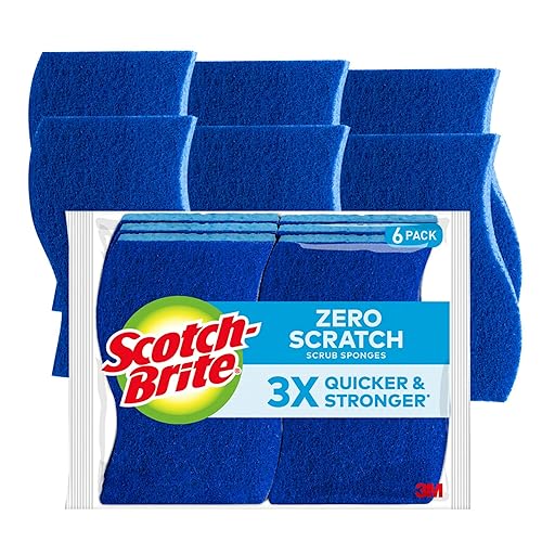 Scotch-Brite Zero Scratch Scrub Sponges, 6 Kitchen Sponges for Washing Dishes and Cleaning the Kitchen and Bath, Non-Scratch Sponge Safe for Non-Stick Cookware - 6 Scrub Sponges