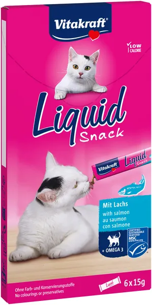 Vitakraft flüssiger Katzensnack Liquid Snack Lachs MSC und Omega3 (1x 6Stück)