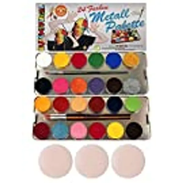 Eulenspiegel 224007 - Profi-Aqua Schminke, 24 Farben, 3 Profi-Pinsel, 3 Schwämme, Metall-Palette