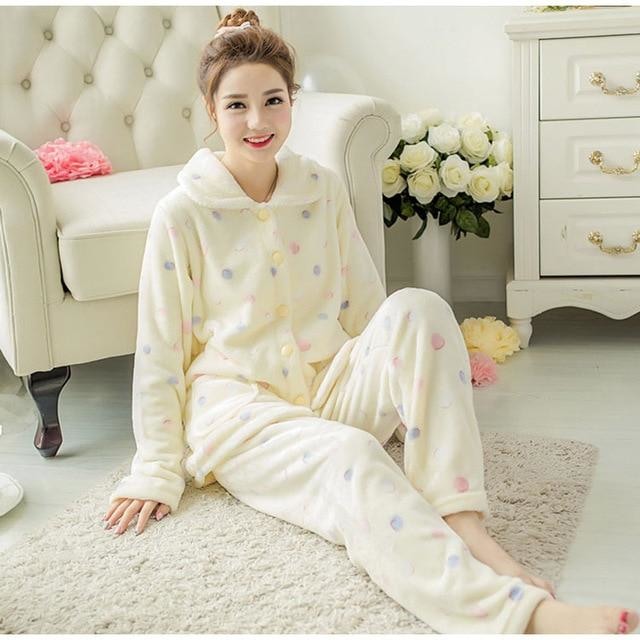 Fuzzy Flannel Pajama Sets | Yellow Polkadot / M