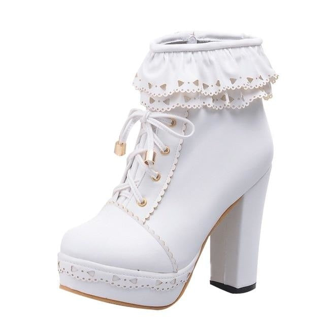 Ruffled Lace Lolita Booties | White 