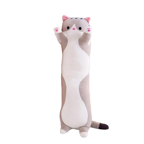 Decdeal Stofftiere Katzen Kissen Kätzchen Süße Plüschtier Hautfreundlich Katze Kuscheltier Seitenschläferkissen Kawaii Plush Deko Wurfkissen - 900mm Grau