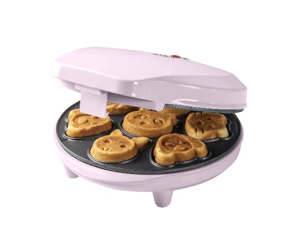 Bestron Mini-Cookie-Maker in Tiermotiven, Waffeleisen für Mini-Waffel-Kekse, mit Backampel & Antihaftbeschichtung, 700 Watt, Farbe: Rosa - 
