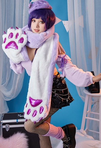 Purple Paw Plush Scarf 