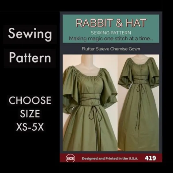 Flutter Sleeve Chemise Gown With Rope Tie Belt 419 New Rabbit | Etsy