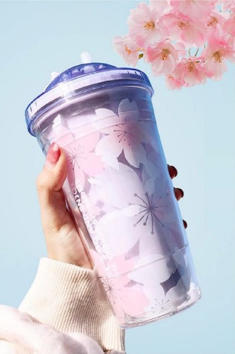 16 oz söt vattenflaska med sugrör och lock, glitter dubbelvägg vattenflaska med sugrör Kawaii kopp körsbärsblommor vattenflaska Kawaii koppar som gåvor (lila)