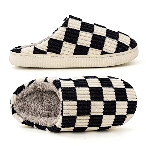 Fuzzy Checkered Slippers - 2/2.5 UK - Black