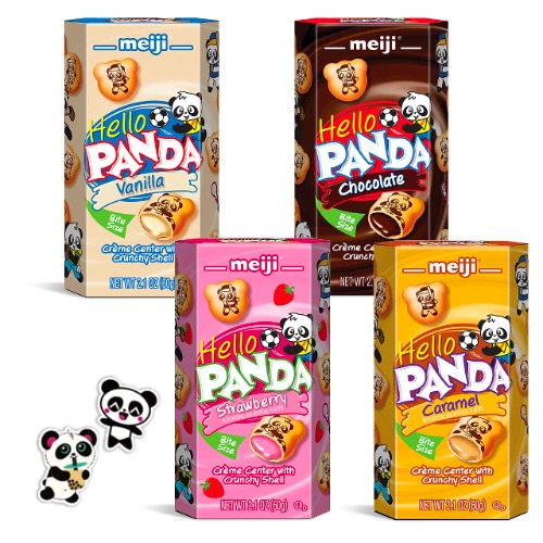 Meiji Hello Panda Cookies Japanese Panda Snacks Variety Pack of 4 Asian Snacks 