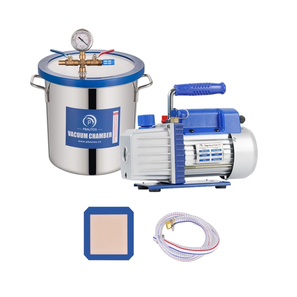 P PBAUTOS 3 Gallon Vacuum Chamber kit with Tempered Glass Lid, 4CFM 1/3HP Single-Stage Vacuum Pump with Stainless Steel Vacuum Chamber, Perfect for Wood Stabilization, No Oil Included