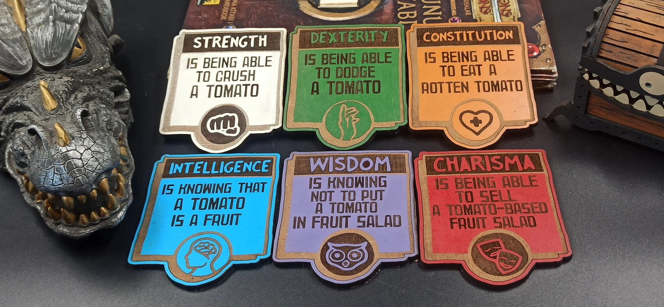 Dungeons and Dragons Wooden Coasters - Dnd Inspired Wood Coasters:  Dnd Abilities Explained with Tomato.
