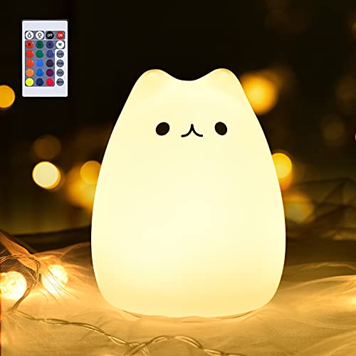 Cat Lamp, GoLine Remote Control Night Light, Baby Girl Boy Nursery Decor, Kids Bedside Lamp, Touch Light, Kitty Nursery Lamps, Low Light Night Light, Touch Lamps Bedside, Gift Ideas for Teen Girls. - Celebrity Cat - Remote + Tap Control