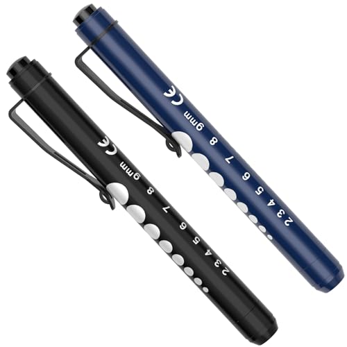 Diagnostikleuchte Pupillenleuchte, RISEMART 2 Stück Wiederverwendbare LED Stiftlampe mit Taschenclip alsr Krankenschwestern Ärzte Schüler Stiftlicht(Dunkelblau und schwarz) - Dunkelblau und schwarz