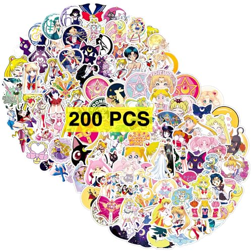 Babymiu Cartoon Anime Moon Stickers（200 Pcs).Anime Vinyl Decals Gifts Merch Party Supplies Accessories for Water Bottles Skateboard Luggage Scrapbook Kids Teens Adult - 200pcs - Anime