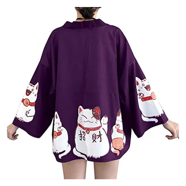 
                            Women's 3/4 Sleeve Japanese Shawl Kimono Cardigan Tops Cover up OneSize US S-XL
                        