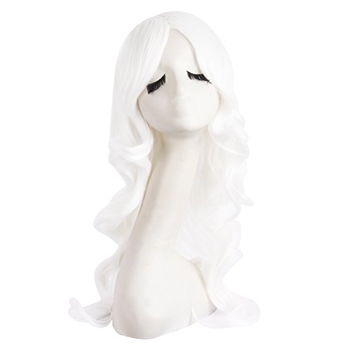 MapofBeauty 24 Inch/60cm Charming Synthetic Fiber Long Wavy Hair Wig Women Party Full Wig (White) - White