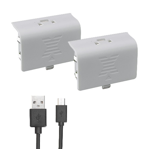 Xbox one Battery Pack White 800mAH (2-Pack) Rechargeable NI-MH for Xbox One S/Xbox One X/Xbox One Elite Wire Charging Cable LED Indicator - 800mAH-White