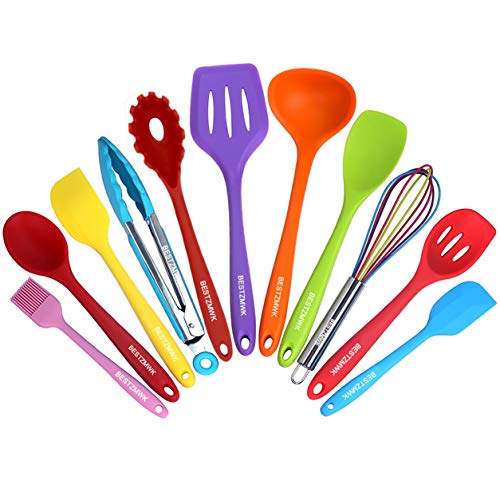 Kitchen Utensil Set - 11 Cooking Utensils - Colorful Silicone Kitchen Utensils - Nonstick Cookware with Spatula Set - Colored Best Kitchen Tools Kitchen Gadgets(Multi) - Multicolor